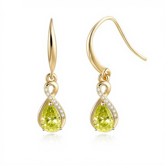 Infinity Birthstone Earrings 18K Gold Plated 925 Sterling Silver Teardrop Infinity Drop Dangle Earrings Peridot Jewelry Birthday Gifts for Women Her Mother Wife