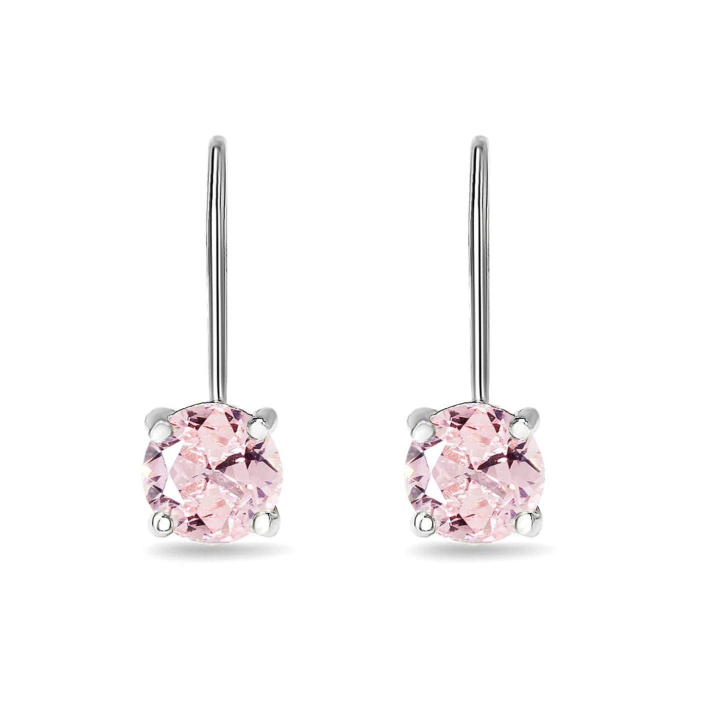 Pink Earrings for Women Dangling Sterling 6mm Round Leverback Drop Simulated Morganite Earring Silver Jewelry for Bridesmaids Gift Trendy Fashion