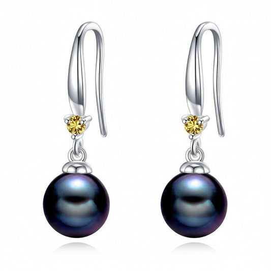 925 Sterling Silver Pearl Leverback Earrings Dangle Drop Birthstone Jewelry Gifts for Women (Black Pearl-November)