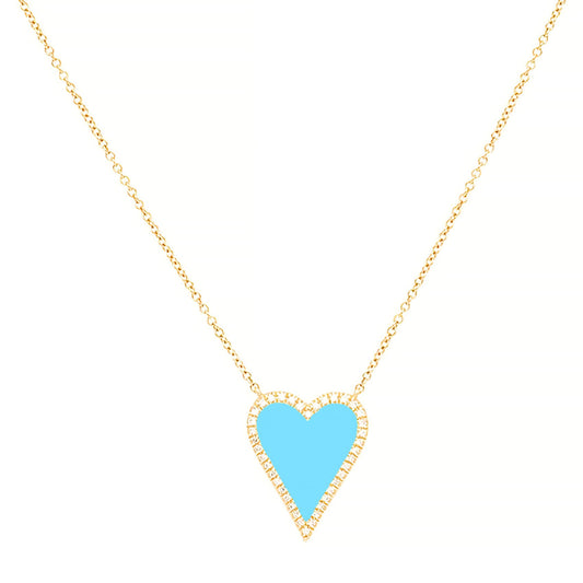 JINGDR Heart Necklace for Women Trendy Preppy Jewelry Gold Plated Love Heart Pendant, Heart Paperclip Chain Necklace Cute Heart Necklaces Birthday for Women Dainty Jewelry (blue)