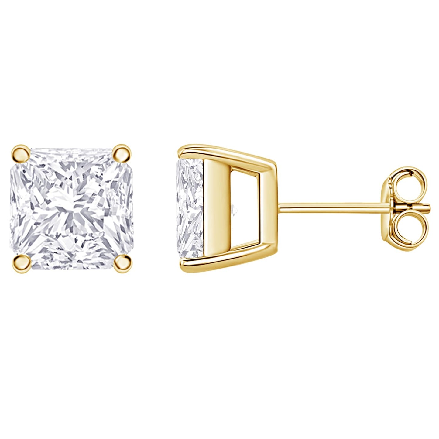18K Yellow Gold 0.5 Carat Princess Shape LAB GROWN Diamond IGI Certified Stud Earrings for women 4 Prong Push Back (E/F Color VS2/SI1 CLARITY)