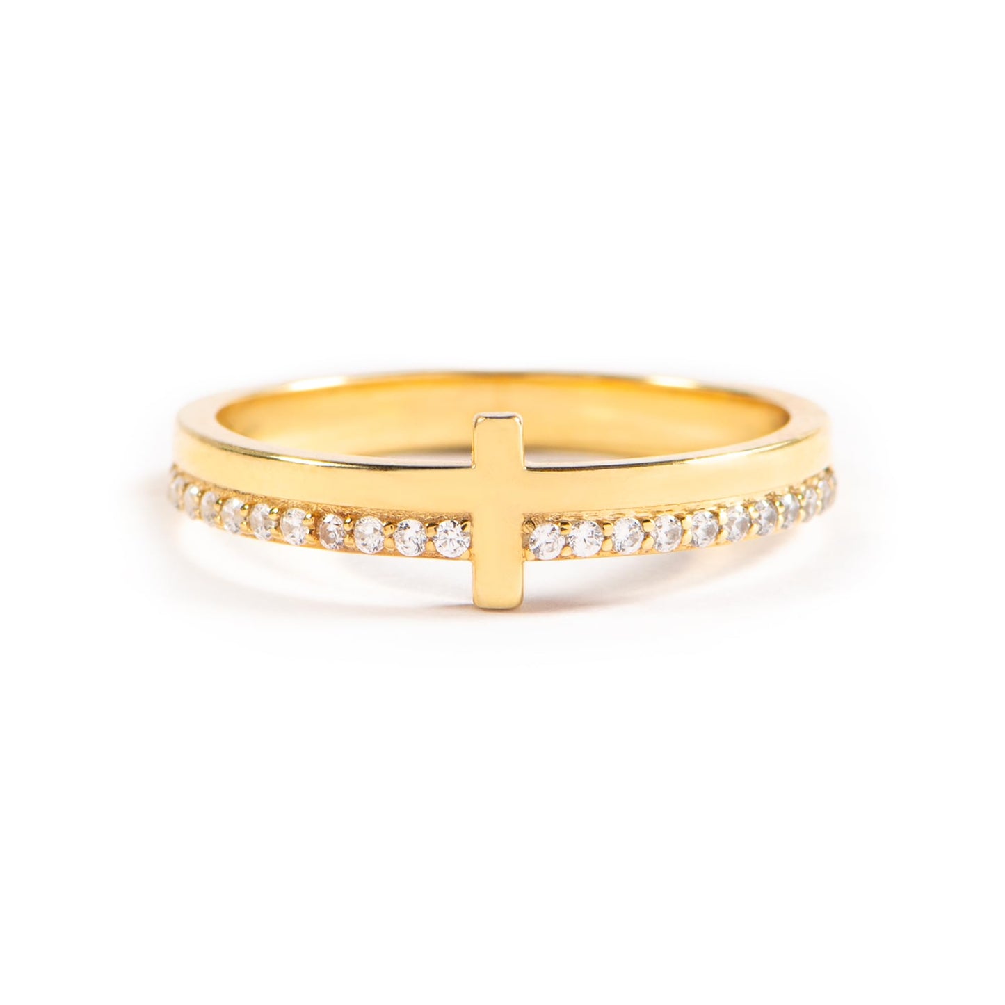 STORYJEWELLERY Gold Plated Rings for Women, Cross Rings for Women, Purity Ring, Christian Ring, Christian Jewelry, Confirmation Gifts, Baptism Gifts, Size 5