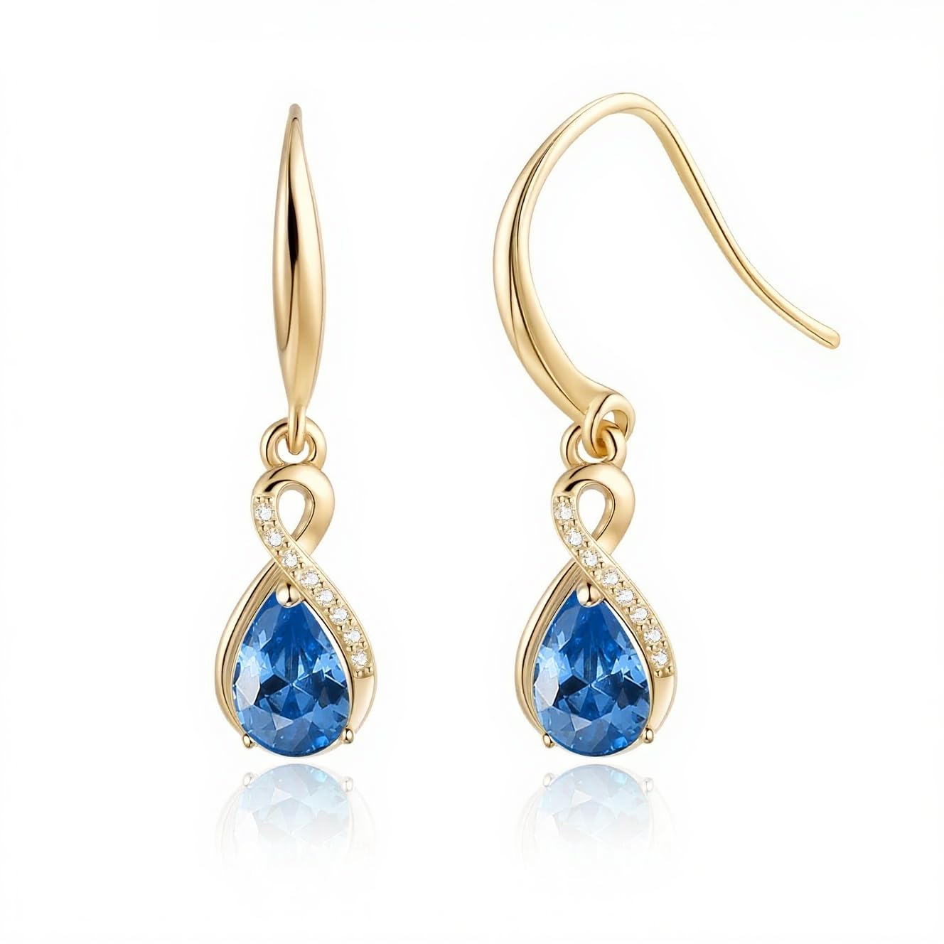 Infinity Birthstone Earrings 18K Gold Plated 925 Sterling Silver Teardrop Infinity Drop Dangle Earrings Blue Topaz Jewelry Birthday Gifts for Women Her Mother Wife