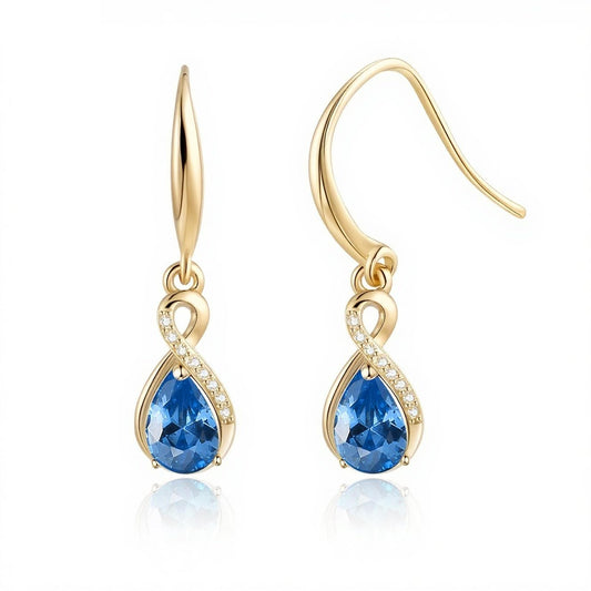 Infinity Birthstone Earrings 18K Gold Plated 925 Sterling Silver Teardrop Infinity Drop Dangle Earrings Blue Topaz Jewelry Birthday Gifts for Women Her Mother Wife