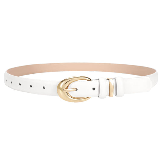 TRIWORKS Women Leather Belt for Jeans Pants Fashion Ladies Skinny Faux Leather Dress belt with Gold Buckle