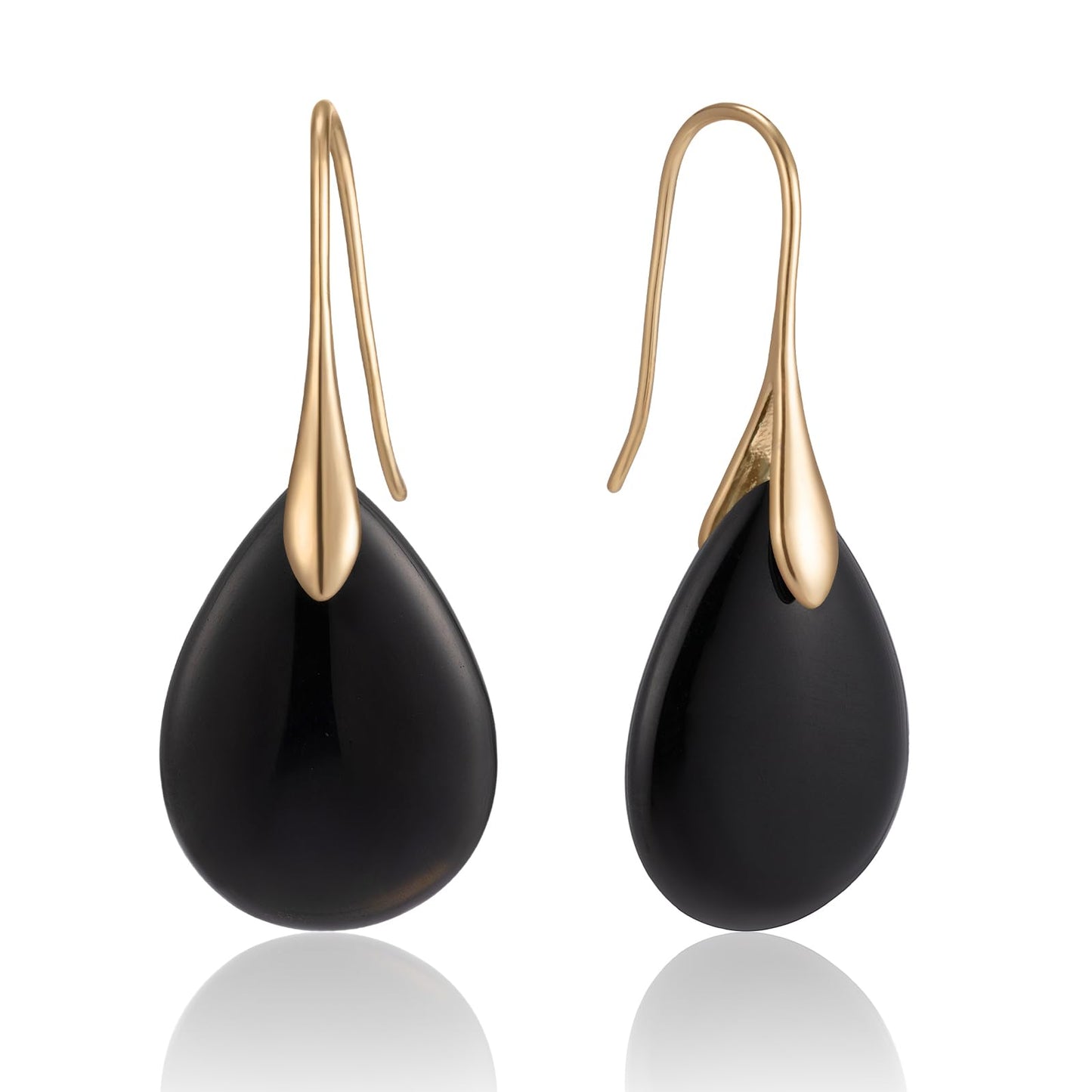 SELOVO Black Agate Teardrop Stone Drop Earrings Dangle Earrings Gold Tone