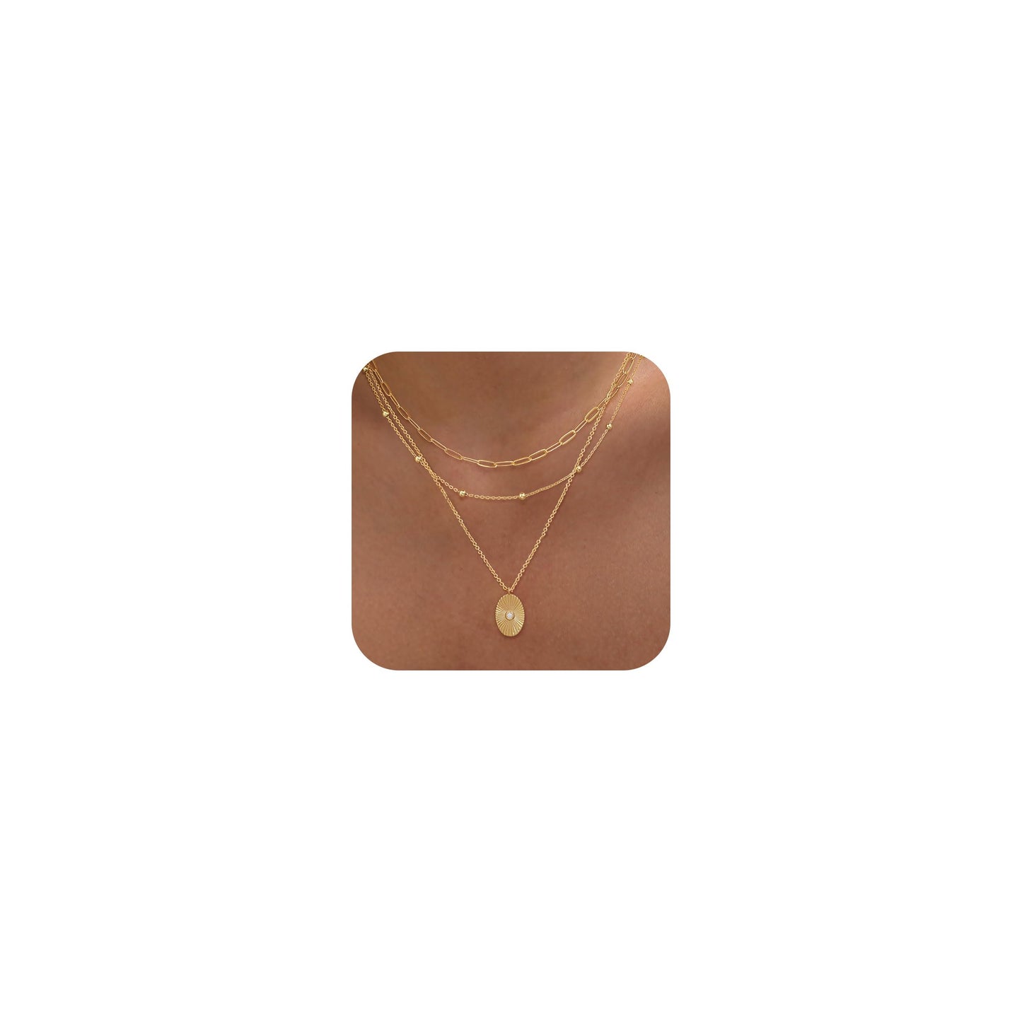 XIXINI Layered Gold Necklaces for Women, 14k Gold Plated Layering Paperclip Beaded Chain Necklace Set Dainty Gold Coin Pendant Necklace Stack Simple Gold Necklaces for Women Trendy Fashion Jewelry Set