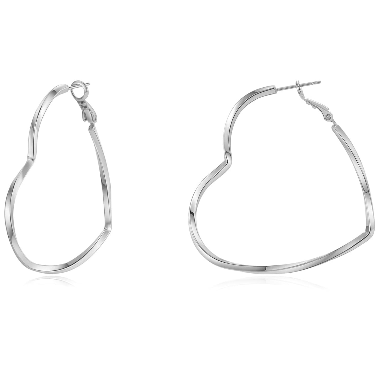 GLOQUAT Silver Plated Heart Hoop Earrings for Women Fashion Large Dangle Earring Heart Shaped Hoop Earrings Thin Hoops Lightweight and Hypoallergenic Trendy Valentie's Gift for Girlfriend Lover 50mm