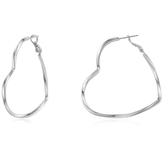 GLOQUAT Silver Plated Heart Hoop Earrings for Women Fashion Large Dangle Earring Heart Shaped Hoop Earrings Thin Hoops Lightweight and Hypoallergenic Trendy Valentie's Gift for Girlfriend Lover 50mm
