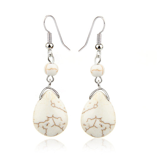 Double Lapis Lazuli Drop Earrings Natural Stone Round Bead Dangle Earrings for Women Fashion Jewelry Gift¡­ (G:white)