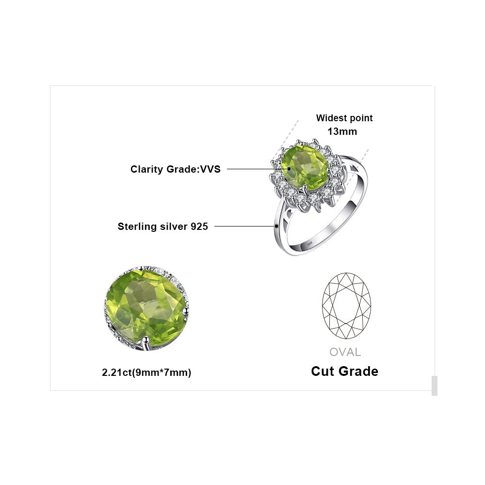 JewelryPalace Princess Diana Kate Middleton Gemstone Birthstone Genuine Peridot Halo Statement Engagement Rings for Women, 14K White Gold Plated 925 Sterling Silver Promise Rings for Her Size 10.5