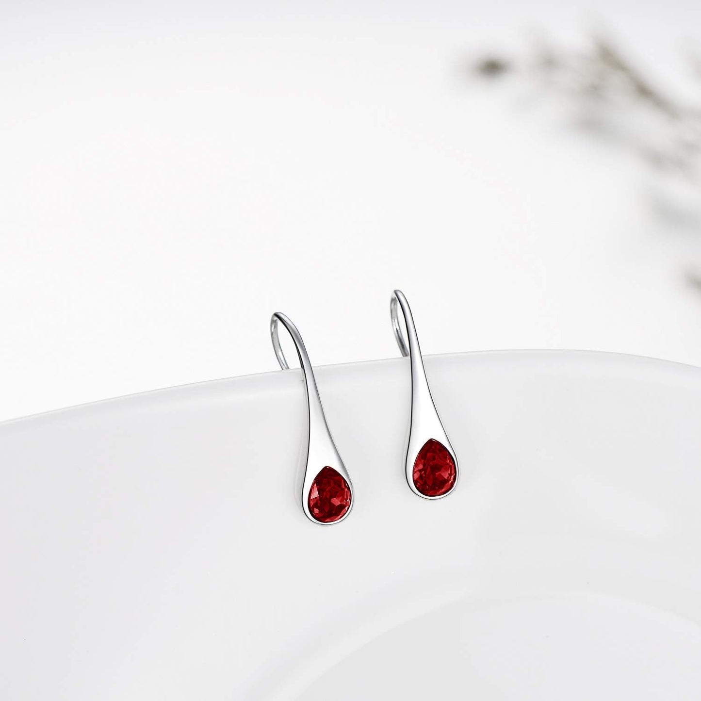 AOBOCO 925 Sterling Silver Created Ruby Red Dangle Drop Earrings with July Birthstone Pear-Shape Teardrop Earrings Valentines Birthday Jewelry for Women