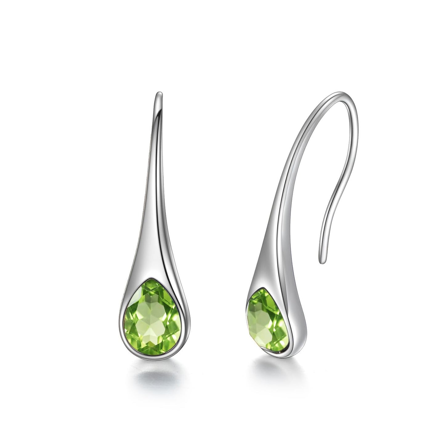 925 Sterling Silver Pear-Shaped Hook Earrings with Simulated Peridot Green Birthstone Crystals, Teardrop August Birthstone Jewelry Gifts for Women Wife Mom