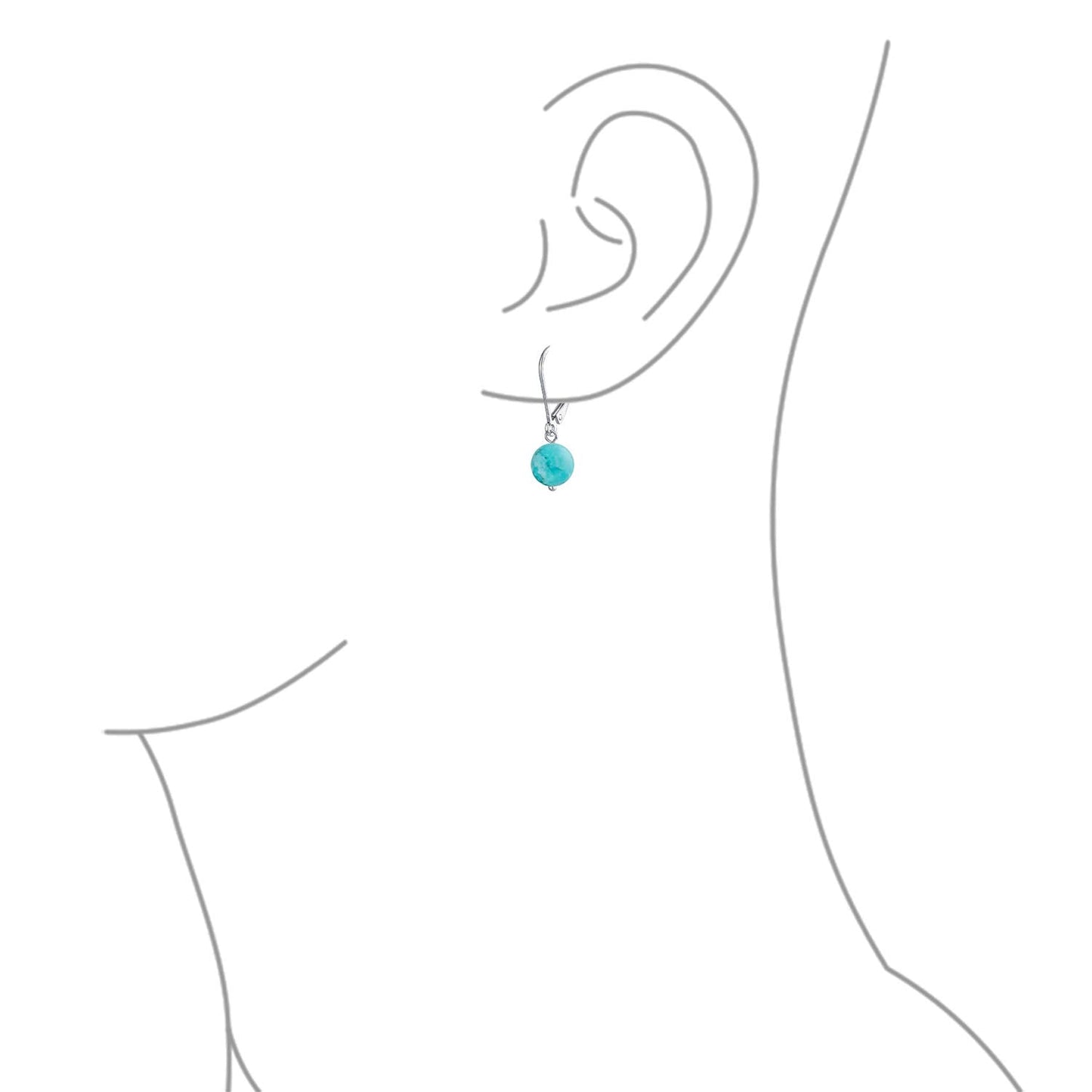 Bling Jewelry Timeless .925 Sterling Silver Blue Turquoise Bead 8mm Ball Drop Earrings Lever Back Genuine Gemstone December Birthstone