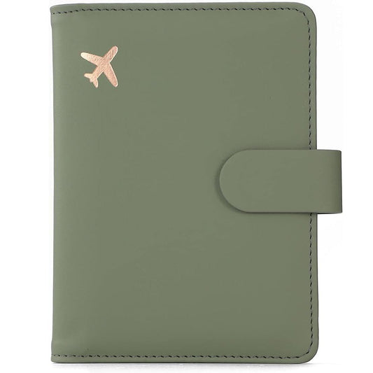Melsbrinna Premium Leather Passport Holder Covers Case, Waterproof Rfid Blocking Travel Wallet Passport Holder with Pen Holder, Cute Passport Book for Women/Men (Simplicity, AE-Moss green)