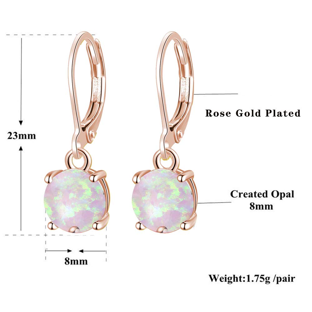 CiNily Rose Gold Plated Dangle Opal Earrings for Women, Leverback Drop Earrings Pink Opal Jewelry