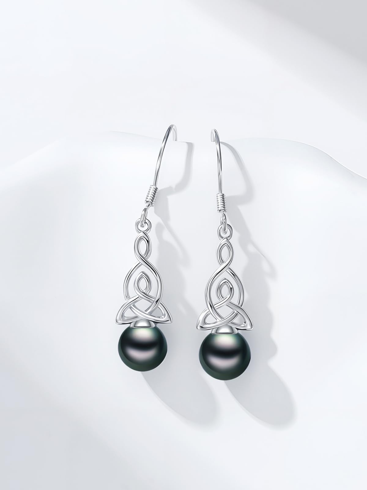 KANNSOAR Tahitian Black Pearl 6MM AAAA 18K White Gold Plated Sterling Silver Dangle Drop Earrings for Women Wife Mom Girlfriend Sister Jewelry Gift for Graduation Wedding Anniversary Birthday