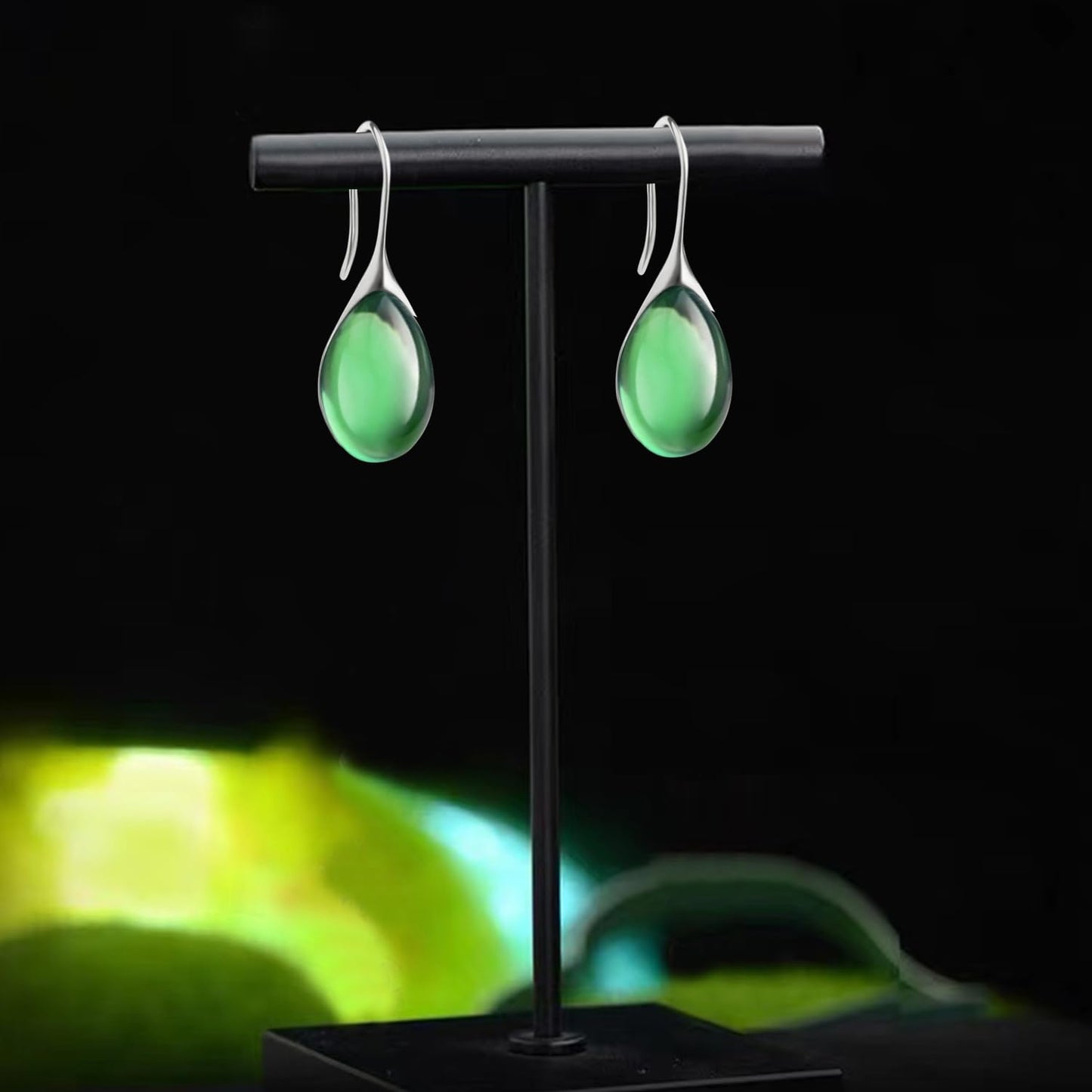 JIMARIN Lightweight Vintage Sparkly Crystal Rhinestone Teardrop Dangle Drop Earrings Bohemian14K Gold Geometry Hook Earring for Women (Silver Green)