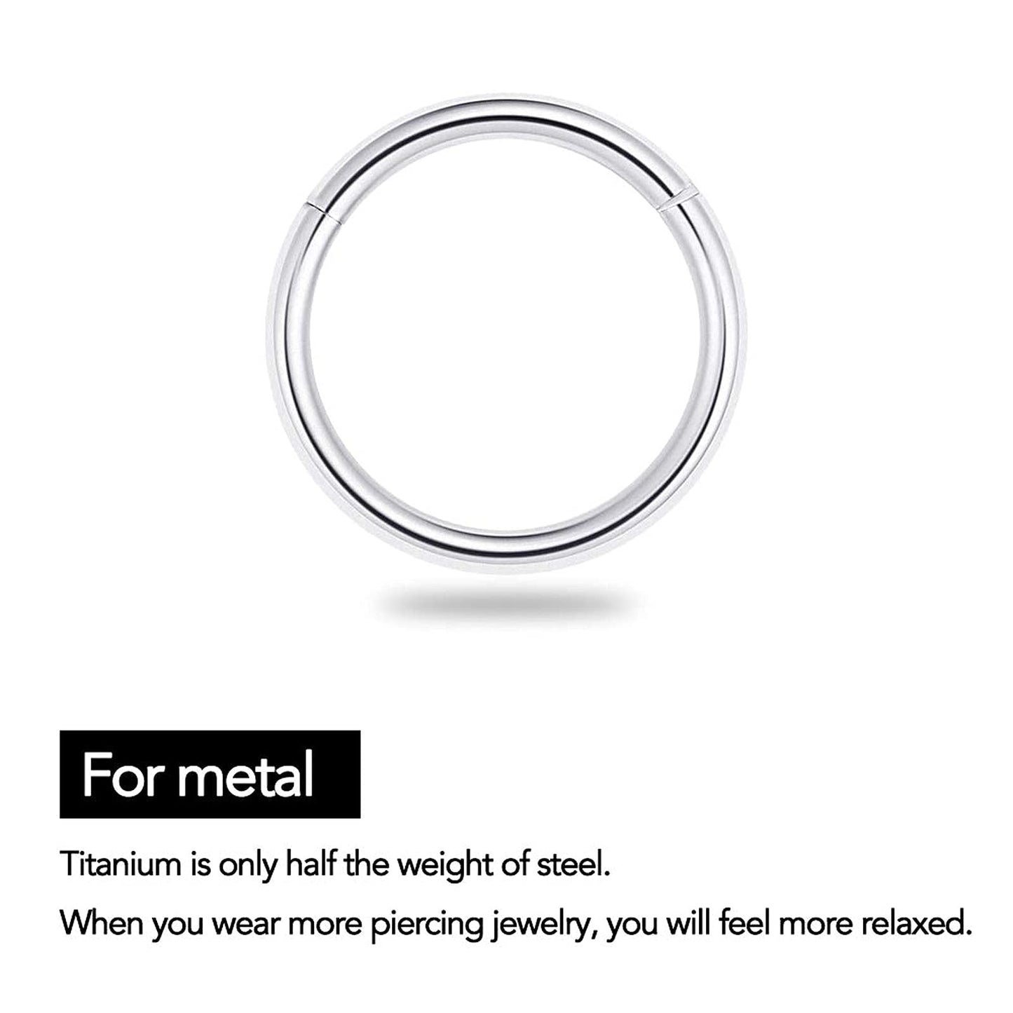 BOGKU 6pcs G23 Titanium Septum Rings Hinged Nose Ring Hoops for Women Men 16G Cartilage Hoop Earrings Body Piercing Jewelry Lip Rings - Diameter 6mm/8mm/10mm