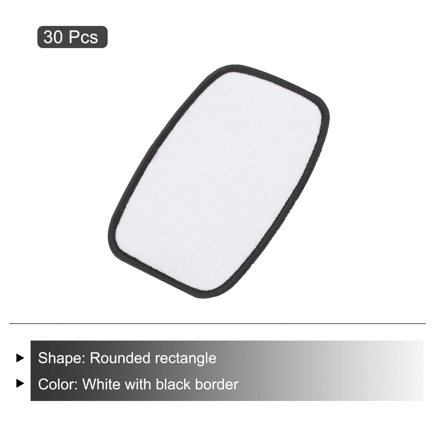 MECCANIXITY 30pcs Sublimation Patch Blank, 10x6cm/3.94x2.36 inch Fabric Iron-on Blank Heat Transfer Repair Patch for DIY Crafts Caps Clothes, White with Black Border
