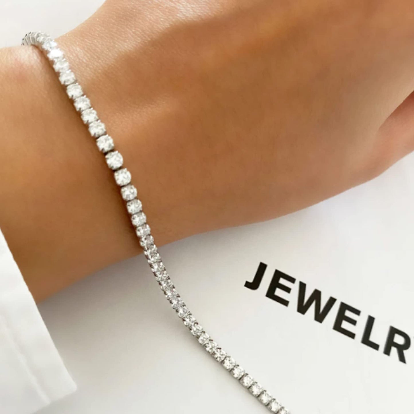 LULII Tennis Necklace Set for Women Dainty Sterling Silver Necklace and Earring Sets Diamond Earrings Crystal Bracelets for Women Silver Jewelry Sets for Bride Gift