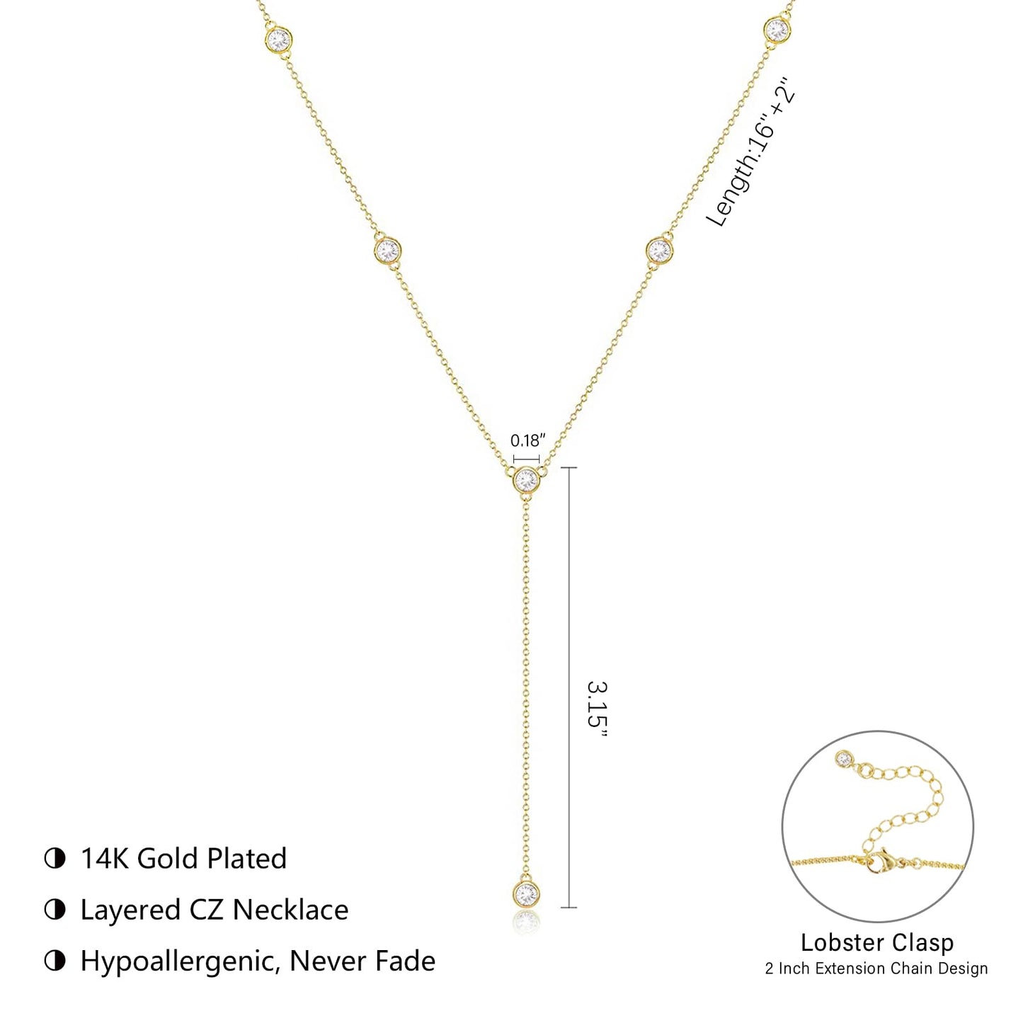 Luxval Gold Long Necklaces for Women Lariat Necklace for Women Trendy 14k Gold Plated Drop Necklace Simple Gold CZ Pendant Dainty Long Chain Choker Fashion Jewelry Gifts