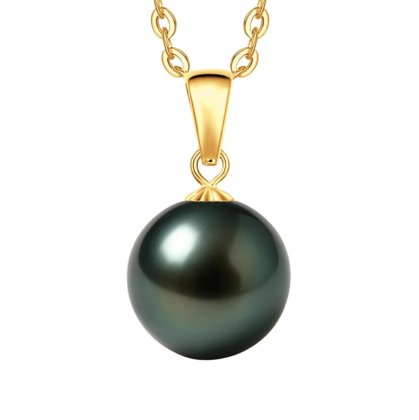 18K Solid Yellow Gold Tahitian Black Pearl Necklace Pendant with Sterling Silver Chain, AAAAA 11-12mm Ocean-Grown Pearls - Christmas Gift for Wife Mom, Women Jewelry for Wedding Anniversary Birthday