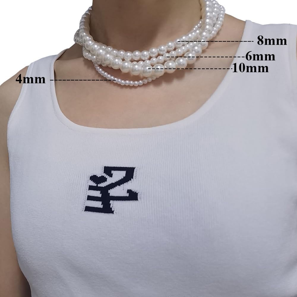Generic Pearl Necklace for Women, 4/6mm White Imitation Pearl Necklace, Round Faux Glass Pearl Necklace, Pearl Choker Necklace, Elegant Wedding Parties Necklace for Gift