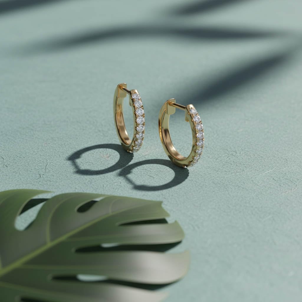 10MM Huggie Hoop Earrings for Women, 0.25 Carat (ctw) Round Natural Diamond Hoop Earrings in 10K Solid Yellow Gold Jewelry for Her