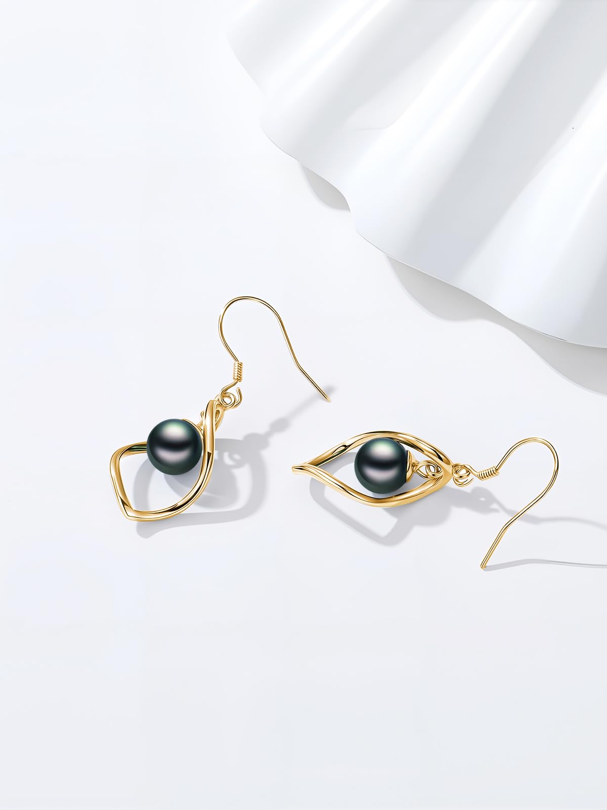KANNSOAR Tahitian Black Pearl 6MM AAAA 18K Yellow Gold Plated Sterling Silver Dangle Drop Earrings for Women Wife Mom Girlfriend Valentine Jewelry Gift for Anniversary Her Birthday(Yellow Gold)