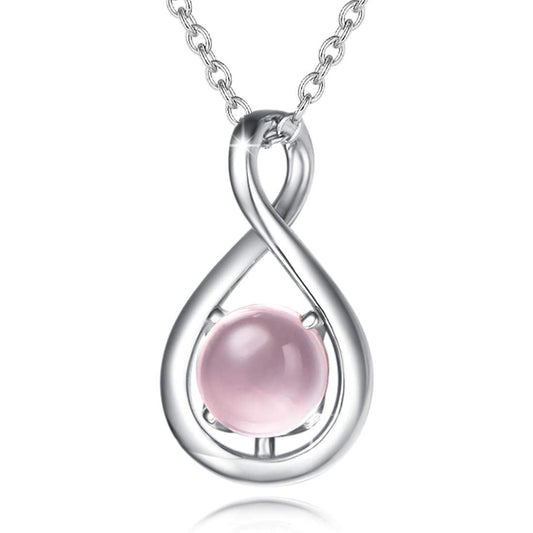 FANCIME Sterling Silver Rose Quartz Necklace Dainty Infinity Pendant Pink Crystal Birthstone Anniversary Birthday Jewelry Mothers Day Gifts for Mom Women Daughter, 16+2 Inch