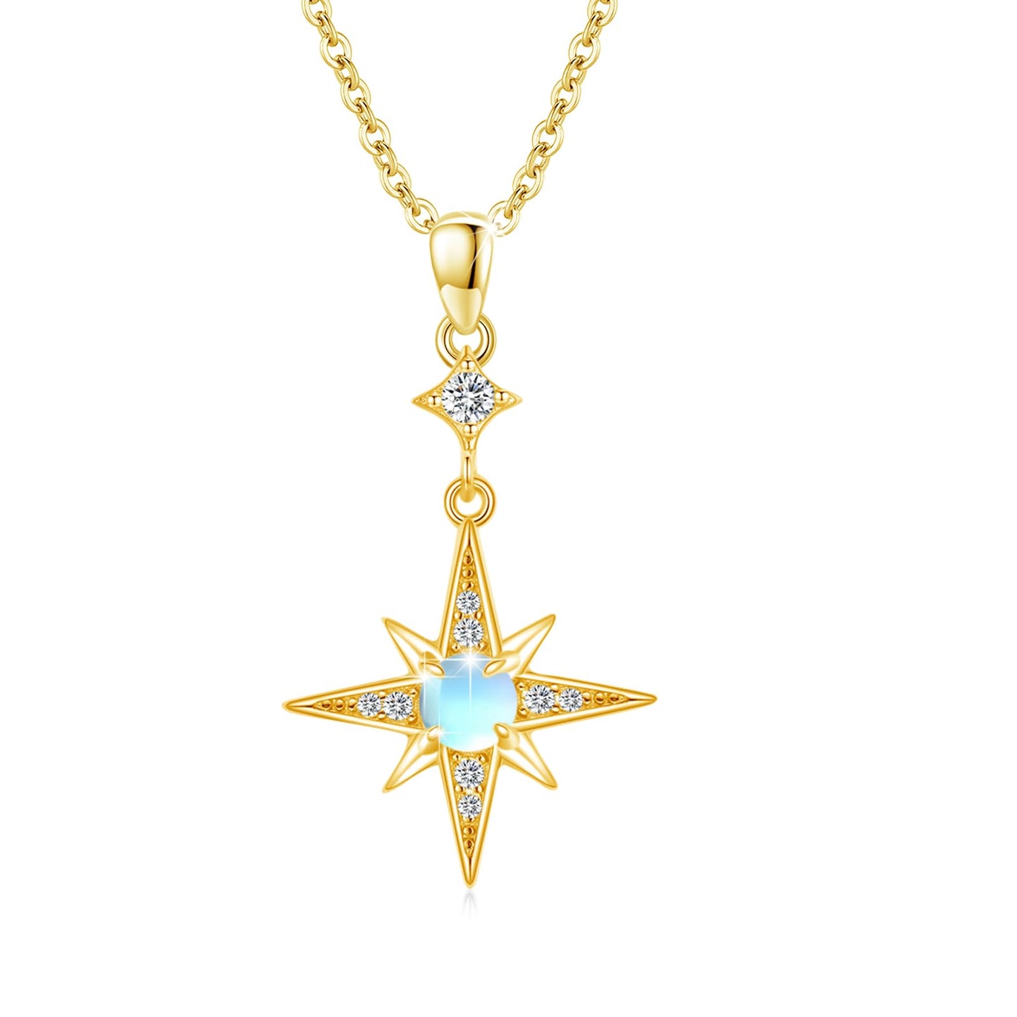 Silikepa Star Necklace for Women 925 Sterling Silver Gold North Star Pendant Necklace with Moonstone Jewelry Gift for Women