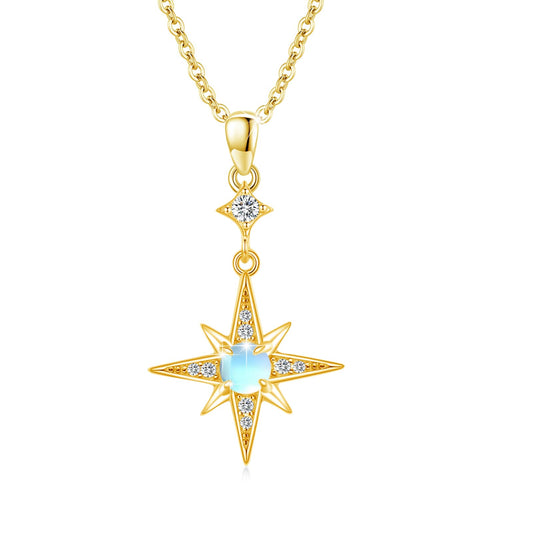 Silikepa Star Necklace for Women 925 Sterling Silver Gold North Star Pendant Necklace with Moonstone Jewelry Gift for Women