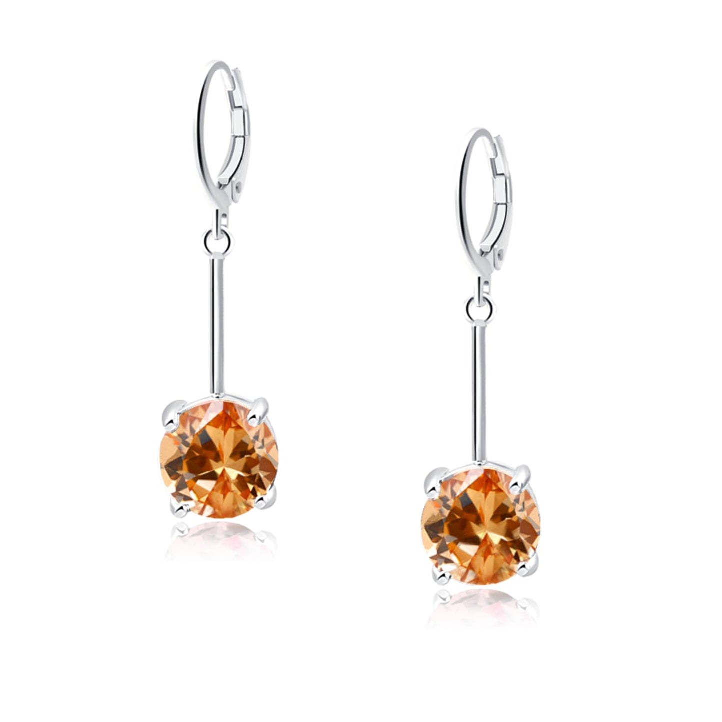 VONSSY Gemstone Drop Dangle Earrings | Platinum /Gold Plated Leverback Crystal Cubic Zirconia Hanging Red /Pink/Blue Earrings (Champagne-Platinum)