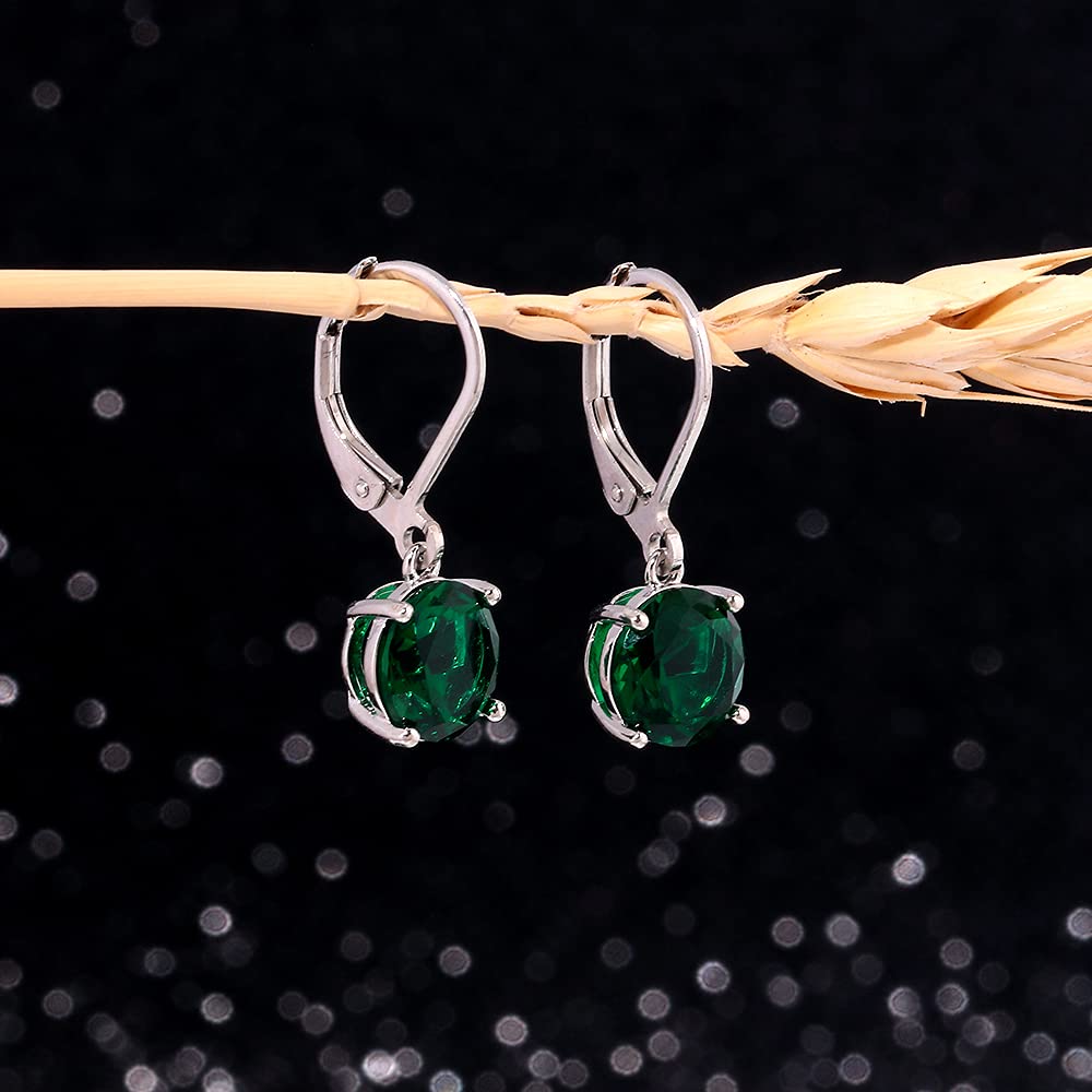 CiNily Leverback Dangle Earrings Created Green Crystal Drop Earrings White Gold Plated Jewelry for Women 8 mm