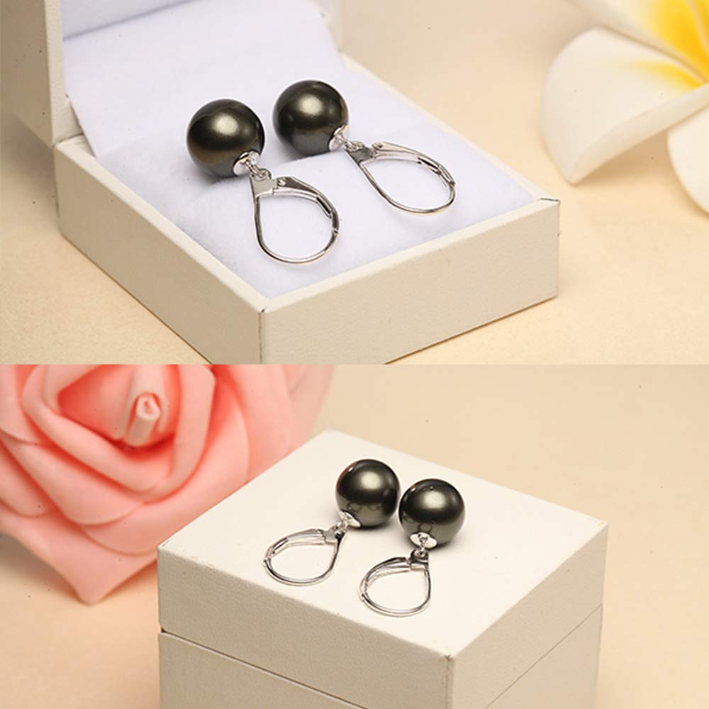 Han han Black Pearl Dangle Earring for Women Sterling Silver Leverback Earrings 10MM