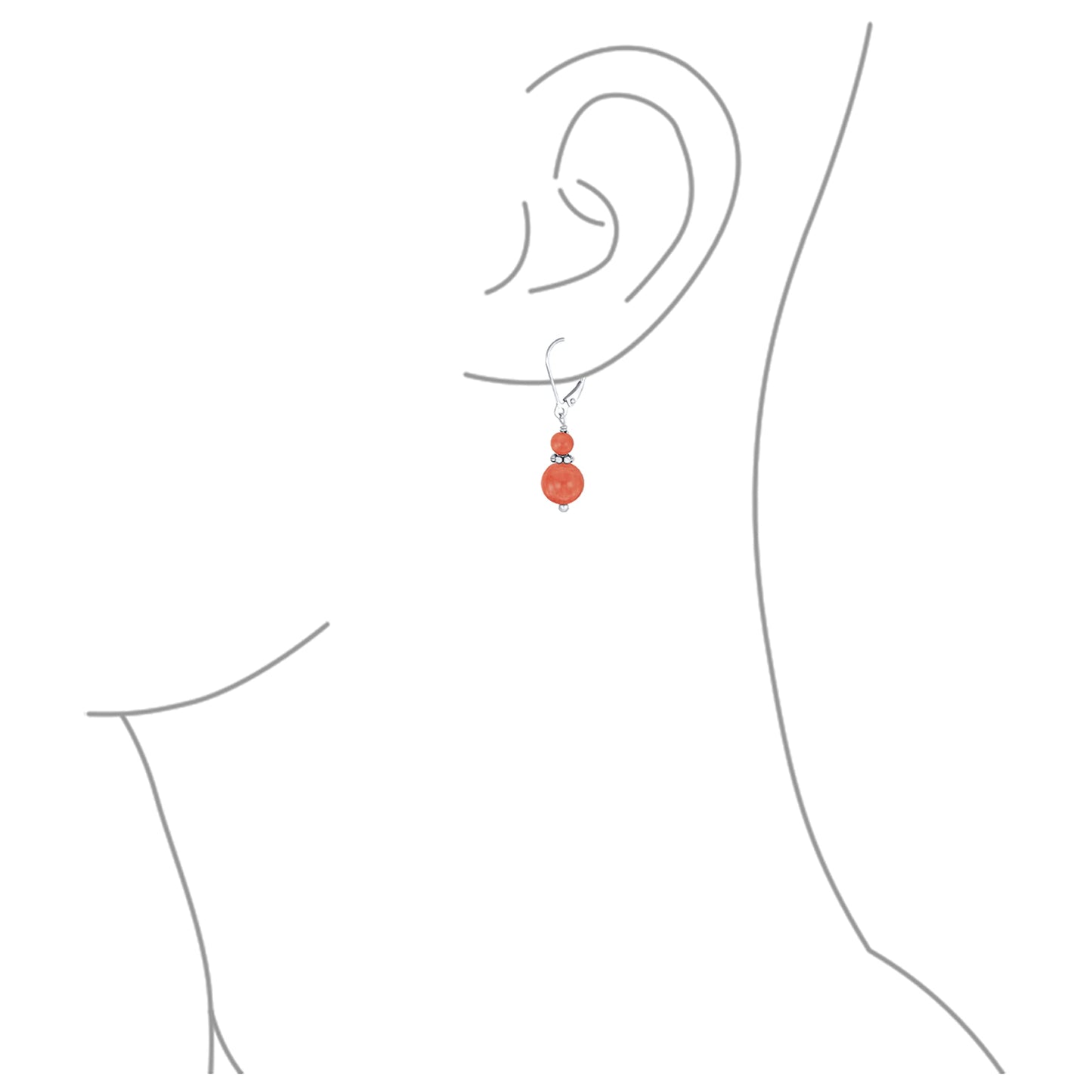 Bling Jewelry Gemstone Natural Orange Peach Coral Boho Bali Milgrain Edged Beaded Rondel Separator Double Ball Round Drop Dangle Earrings For Women Teen .925 Sterling Silver Lever back