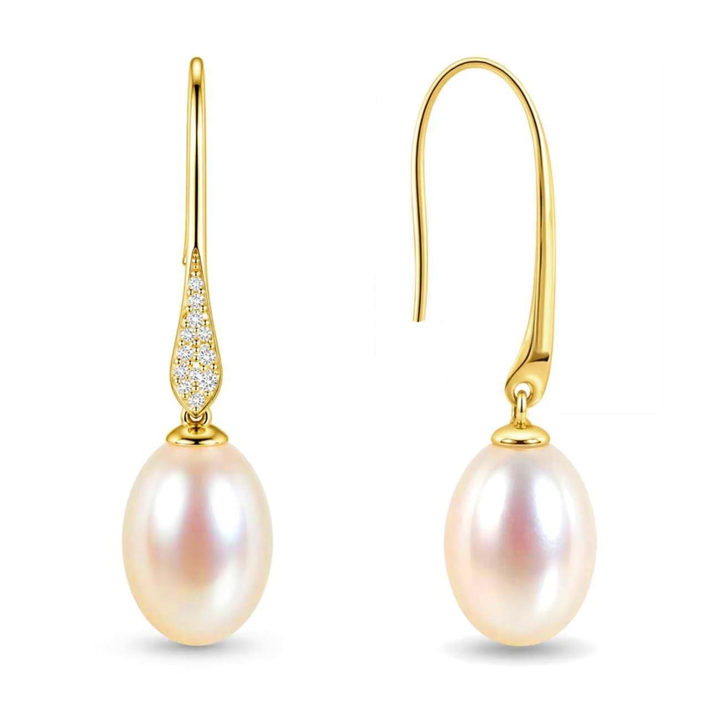 Pearl Drop Earrings for Women, Gold Plated & 925 Sterling Silver, Pink & White Dangle Earrings, Dainty Cute Elegant Bridal Wedding Gift for Her