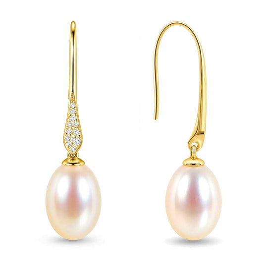 Pearl Drop Earrings for Women, Gold Plated & 925 Sterling Silver, Pink & White Dangle Earrings, Dainty Cute Elegant Bridal Wedding Gift for Her
