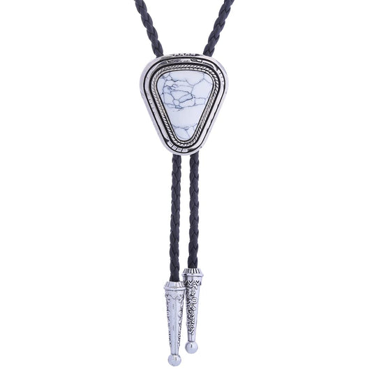 Btilasif Bolo Tie Triangle, Western Cowboy Bolo Tie Native American Leather Necktie Necklace Costume Accessories for Men Women, white