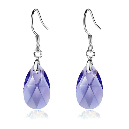 Teardrop Austrian Crystal Drop Dangle Earrings for Women 925 Sterling Silver Hook Hypoallergenic Earring (Tanzanite)