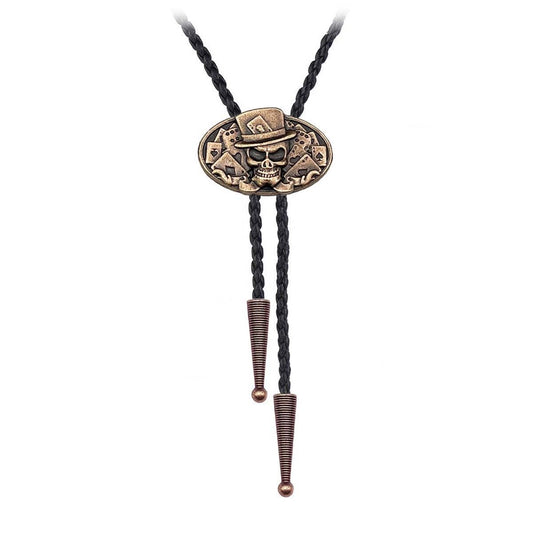 JPJZY BRBAM Western Cowboy Skull Bolo Tie Characteristic Skeleton Pendant Bolo Tie Necktie for Men's Jewelry Collection (Style 6 - Red)