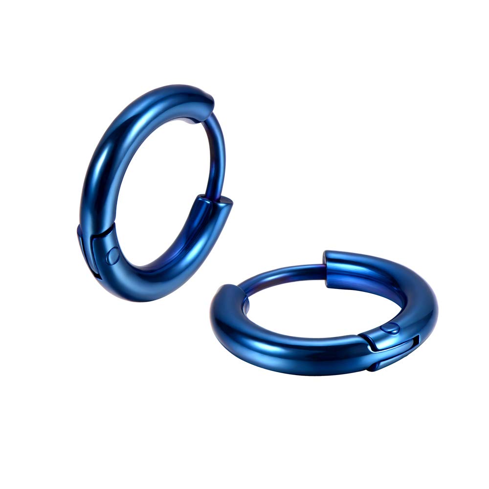 Gabry&jwl 316L Surgical Stainless Steel Huggie Hoop Earrings 8mm Blue Hypoallergenic Earrings Hoop Cartilage Helix Lobes Hinged Sleeper Earrings For Men Women(B06:8mm Blue(THK 2.0mm))