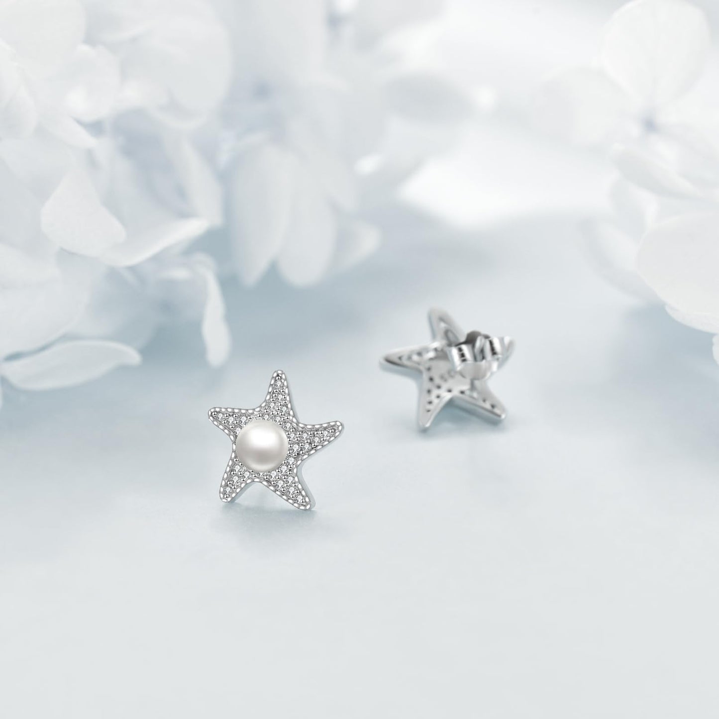 POPLYKE Starfish Earrings for Women Sterling Silver Freshwater Pearl Stud Jewelry Gifts Wedding Bridesmaids Anniversary