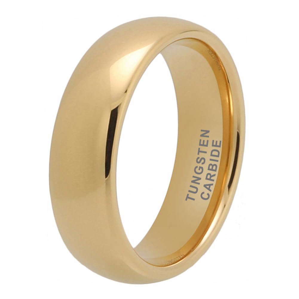 TUTISS 7mm Gold Tungsten Rings for Men Women Engagement Wedding Bands Domed Polished Comfort Fit Size 10