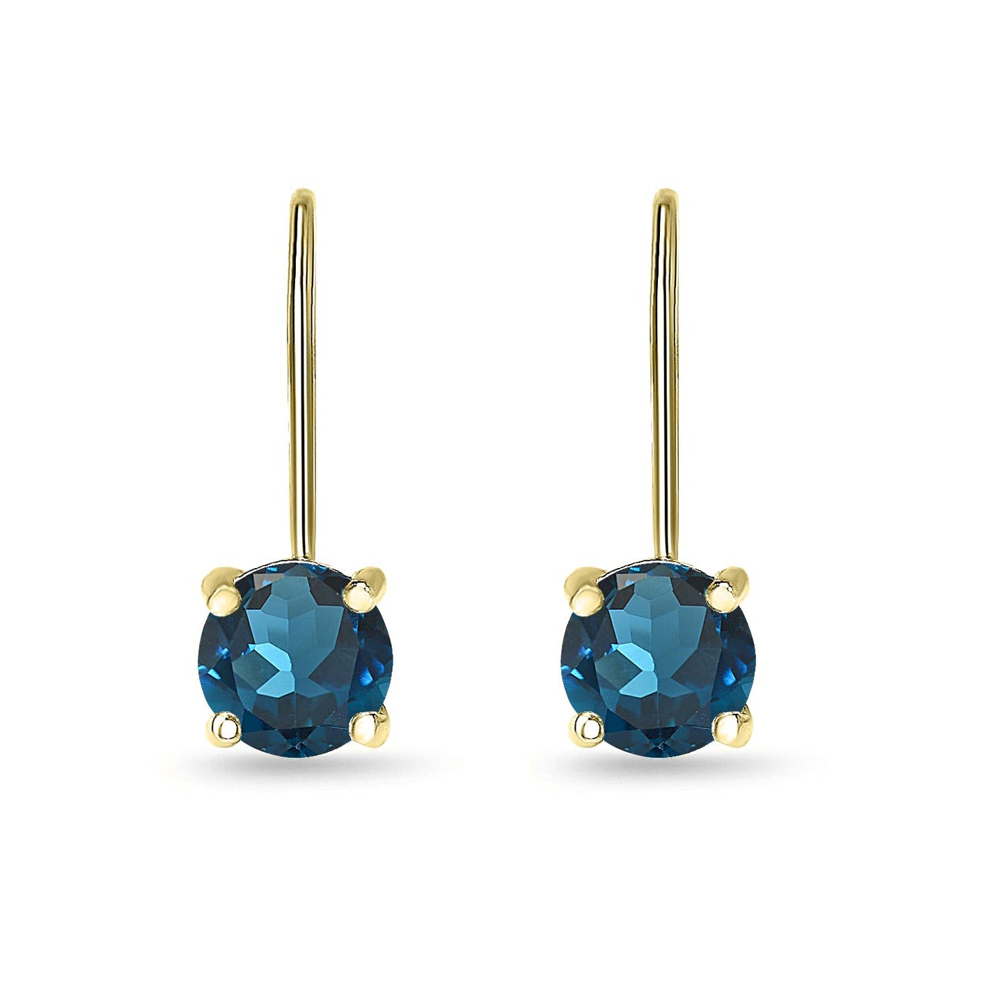 London Blue Topaz Earrings for Women Yellow Flashed Sterling Silver 6mm Round Gold Leverback Earrings Drop for Holiday Fashion Trendy Bridesmaids