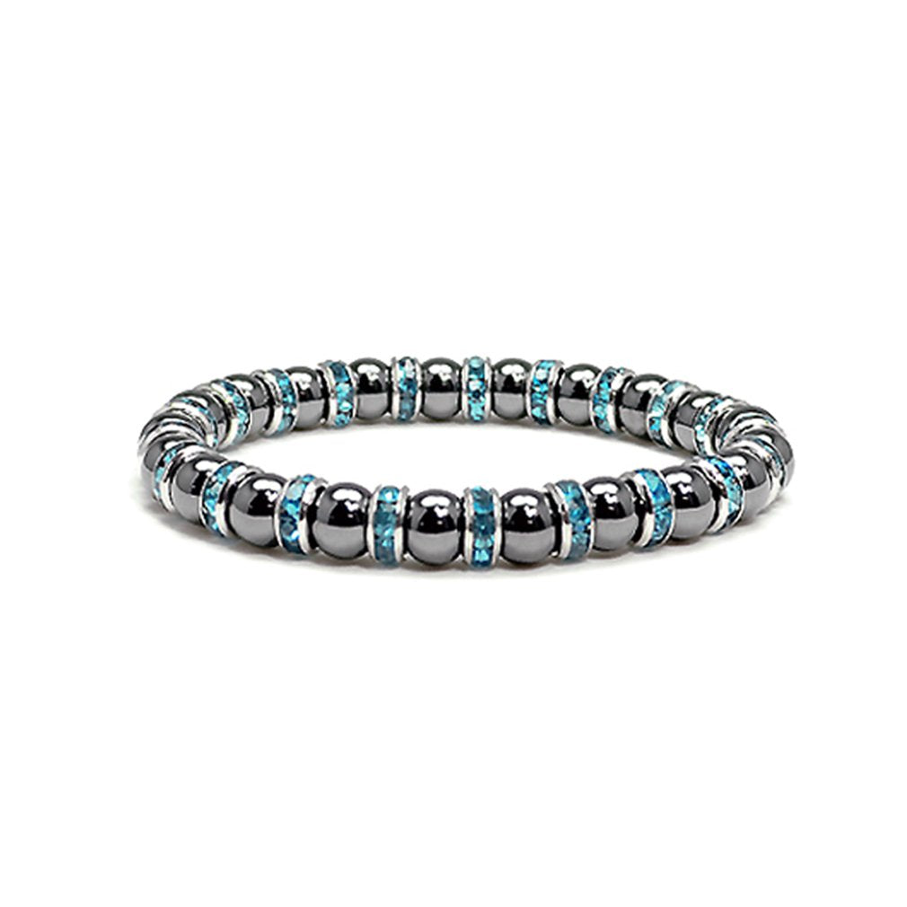 Accents Kingdom Magnetic Bracelet Women's Tuchi Simulated Pearl Hematite Magnetic Therapy Bracelet with Simulated Aquamarine Crystal, 7.5"