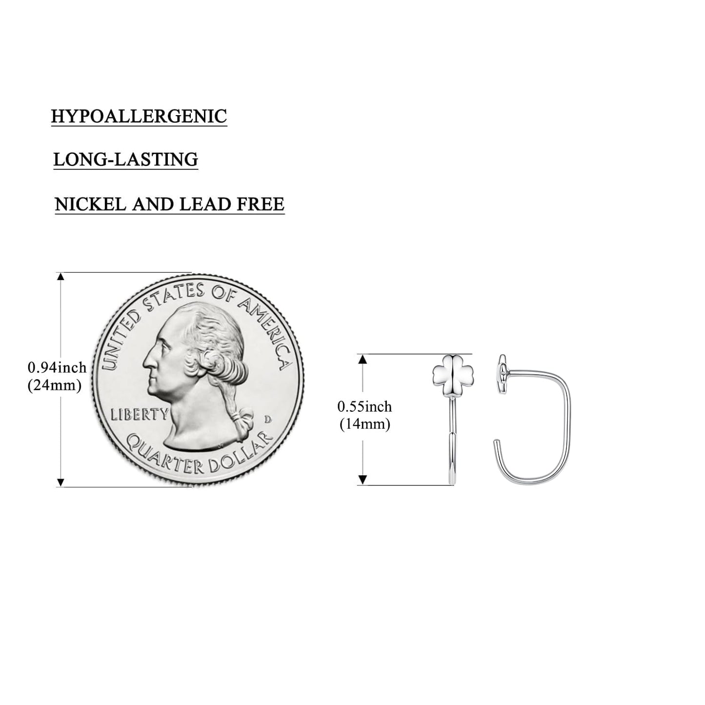 BISAER 925 Sterling Silver Heart Star Small Hoop Earrings, Hypoallergenic Backless Earrings Cartilage Earrings for Women, Dainty Sleeper Earrings with No Back Half Hoop Earrings Jewelry Gift for Her (Clover)