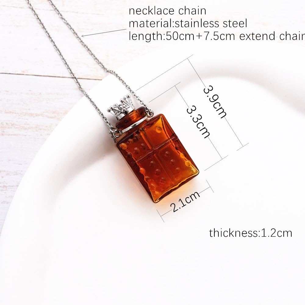 Handcrafted Glaze Glass Square Refillable Essential Oil Necklace Pendant - Aromatherapy Perfume Diffuser Pendant with Stainless Steel Chain (Colorful Clear)