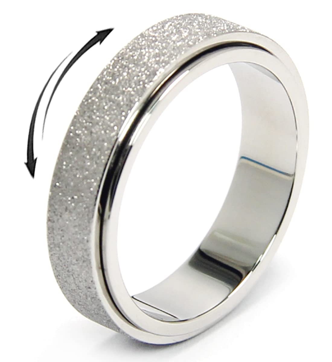 OreilleStar Anxiety Ring for Women Men Fidget Spinner Thumb Ring Titanium Stainless Steel Size 9 Width 6MM Silver Hand Polished